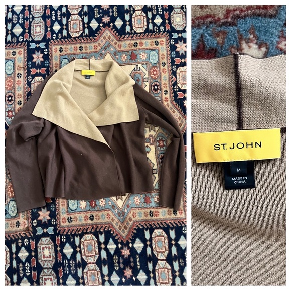 St. John wool brown two tone cardigan drape sweater layer M - Picture 1 of 8